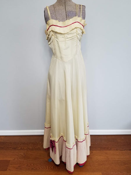 Vintage 1940s White and Pink Sleeveless Gown Dress
