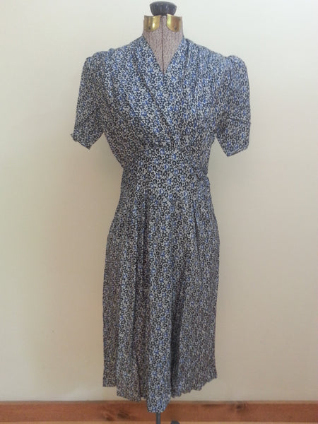 Vintage 1930s/1940s German Blue Print Dress Pre-WWII