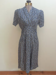 Vintage 1930s/1940s German Blue Print Dress Pre-WWII