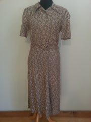 Vintage 1930s / 1940s German Green/Brown Print Dress New Old Stock