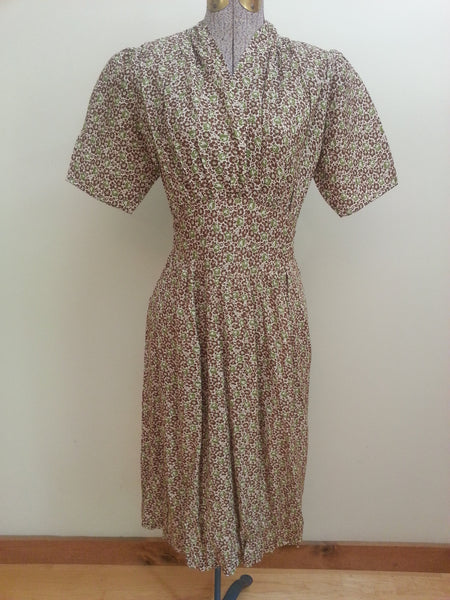 Vintage 1930s/1940s German Green Print Dress Pre-WWII