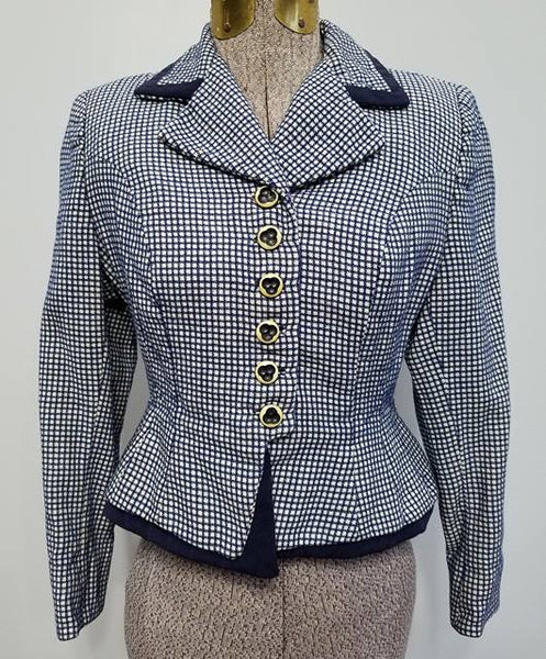 Blue and White Peplum Blazer <br> (B-32" W-26")