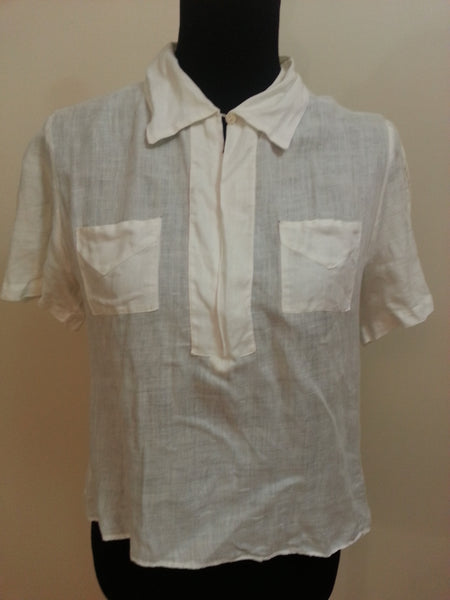 Vintage 1940s Women's White Linen Shirt Blouse