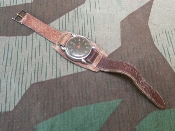 Vintage WWII-era German Thiel Wrist Watch w/ Black Face Red Hands