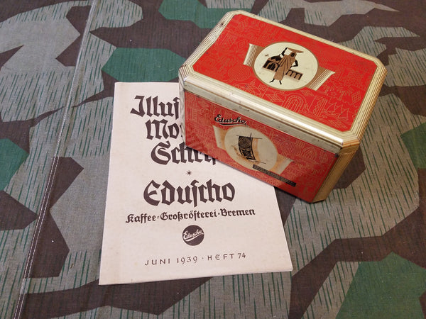 WWII German Eduscho Coffee Tin w 1939 Eduscho Magazine