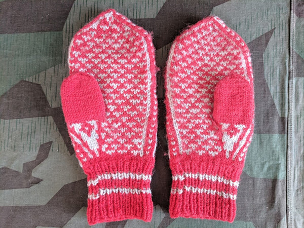 Red and White Knit Mittens
