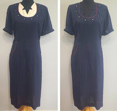 Blue Rayon Dress with Detachable Collar Piece <br> (B-41" W-32" H-39")