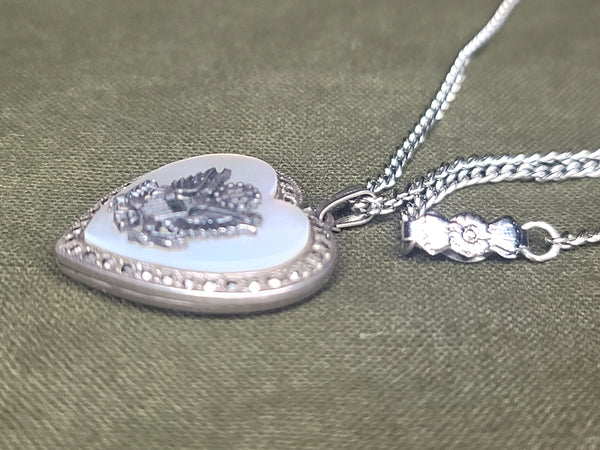 US Army Eagle Marcasite Sweetheart Locket Necklace