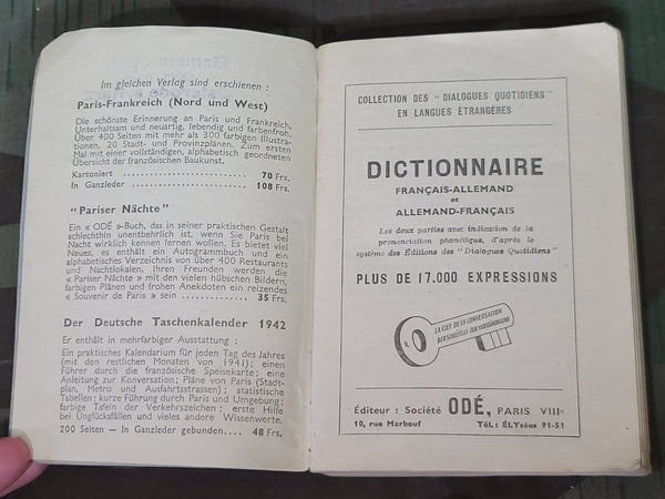 German-French French-German Dictionary Paris 1941