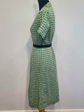 German Green Print Zipper Front Dress <br> (B-38" W-32" H-40.5")