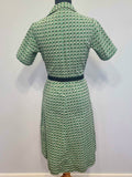 German Green Print Zipper Front Dress <br> (B-38" W-32" H-40.5")