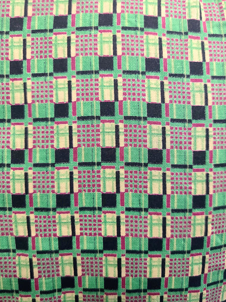 German Green Print Zipper Front Dress <br> (B-38" W-32" H-40.5")