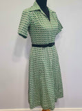 German Green Print Zipper Front Dress <br> (B-38" W-32" H-40.5")