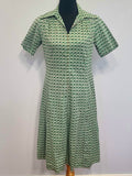 German Green Print Zipper Front Dress <br> (B-38" W-32" H-40.5")