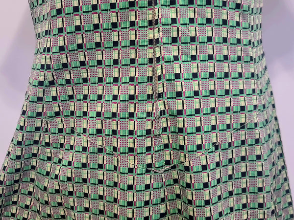 German Green Print Zipper Front Dress <br> (B-38" W-32" H-40.5")