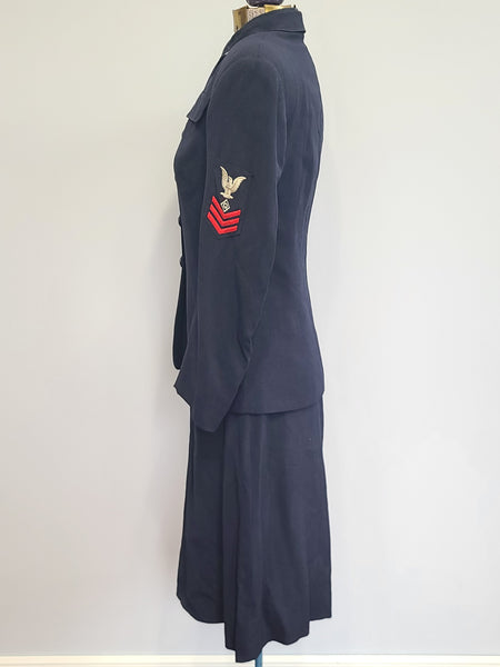 Navy WAVES Uniform: Jacket, Skirt, Blouse & Tie (Named) <br> (B-35" W-24.5" H-34")
