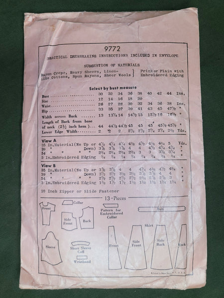 Vintage 1940s Complete Dress Pattern (Bust 40)