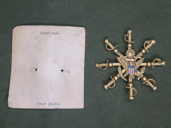 Celluloid Army Eagle and Sword Sweetheart Pin on Card