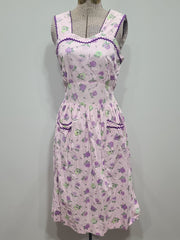 Purple Striped Flower Print Sleeveless Dress <br> (B-32" W-24" H-38")