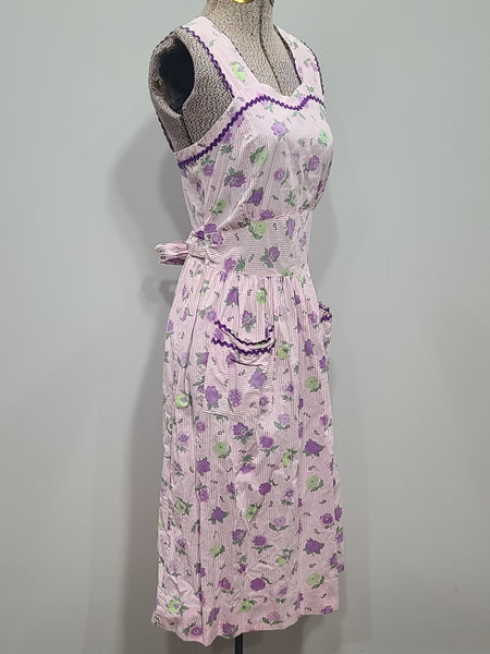 Purple Striped Flower Print Sleeveless Dress <br> (B-32" W-24" H-38")