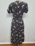 Flower and Leaf Print Cold Rayon Dress <br> (B-36" W-28" H-37")