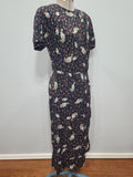 Flower and Leaf Print Cold Rayon Dress <br> (B-36" W-28" H-37")