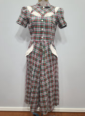 Green and Red Plaid Dress with White Trim <br> (B-33.5" W-26" H-36")