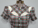 Green and Red Plaid Dress with White Trim <br> (B-33.5" W-26" H-36")