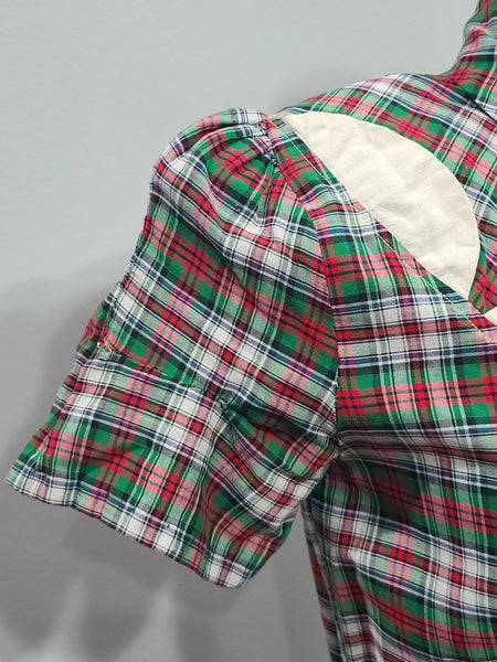 Green and Red Plaid Dress with White Trim <br> (B-33.5" W-26" H-36")