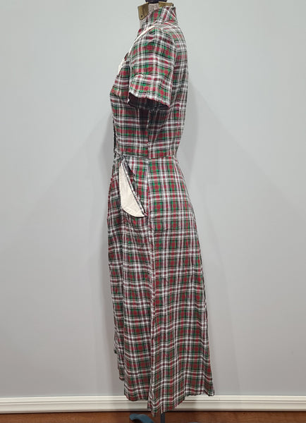 Green and Red Plaid Dress with White Trim <br> (B-33.5" W-26" H-36")