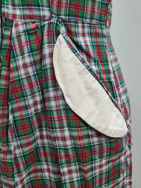 Green and Red Plaid Dress with White Trim <br> (B-33.5" W-26" H-36")