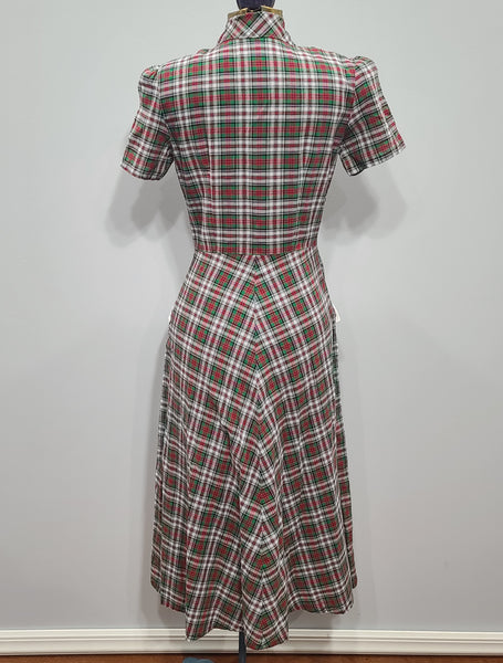 Green and Red Plaid Dress with White Trim <br> (B-33.5" W-26" H-36")
