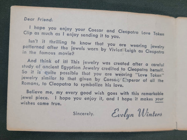 Caesar and Cleopatra Love Token Clip on Card (from the 1945 movie)