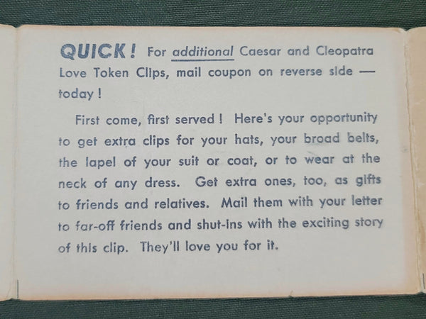 Caesar and Cleopatra Love Token Clip on Card (from the 1945 movie)