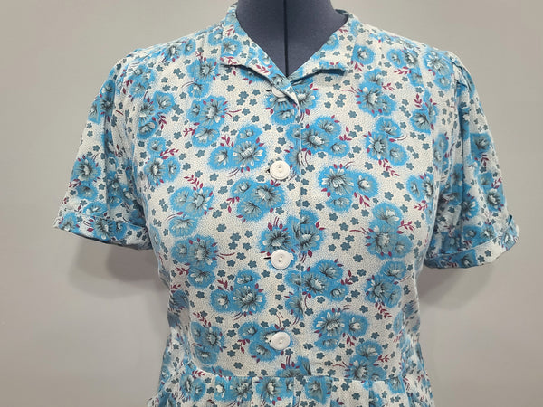 Soviet Blue Flower Print Dress <br> (B-39" W-37" H-48")