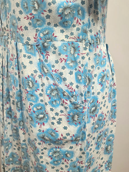 Soviet Blue Flower Print Dress <br> (b-39" W-37" H-48")