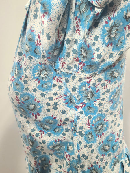 Soviet Blue Flower Print Dress <br> (b-39" W-37" H-48")