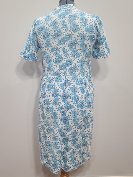 Soviet Blue Flower Print Dress <br> (B-39" W-37" H-48")