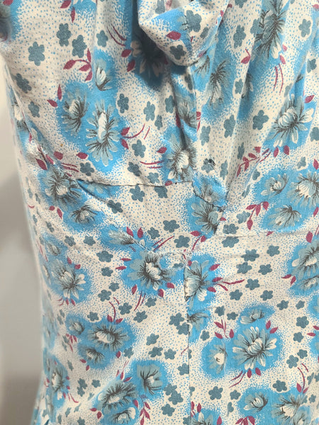Soviet Blue Flower Print Dress <br> (B-39" W-37" H-48")