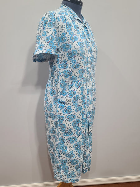 Soviet Blue Flower Print Dress <br> (b-39" W-37" H-48")