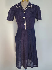 Navy Blue Polka Dot See-Through Dress <br> (B-36" W-28" H-35")