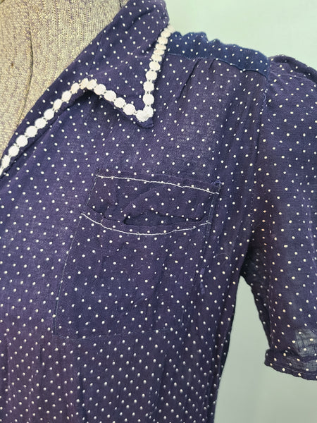 Navy Blue Polka Dot See-Through Dress <br> (B-36" W-28" H-35")