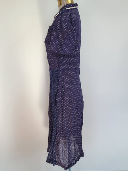 Navy Blue Polka Dot See-Through Dress <br> (B-36" W-28" H-35")