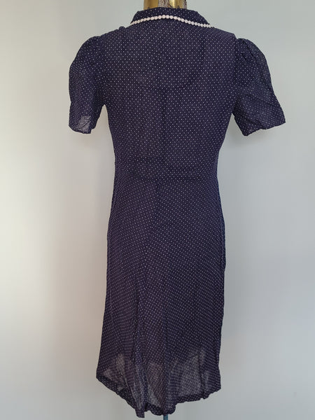 Navy Blue Polka Dot See-Through Dress <br> (B-36" W-28" H-35")