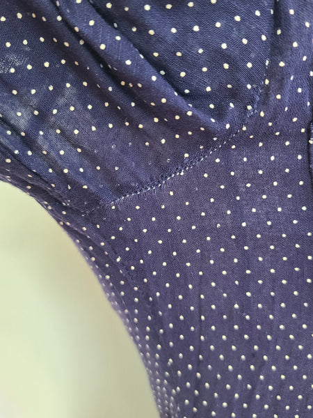 Navy Blue Polka Dot See-Through Dress <br> (B-36" W-28" H-35")