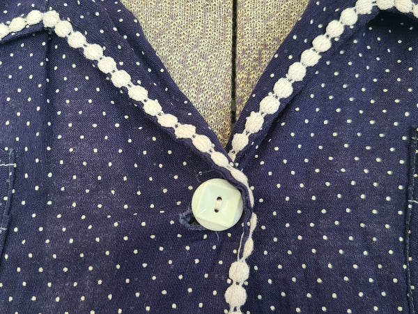 Navy Blue Polka Dot See-Through Dress <br> (B-36" W-28" H-35")