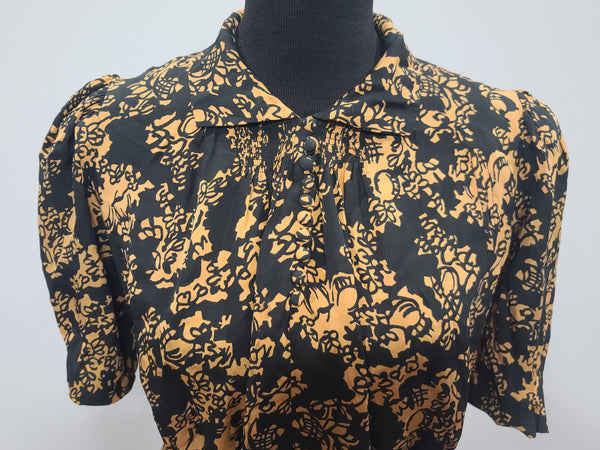 1930s Silk Print Dress <br> (B-43" W-35" H-44")
