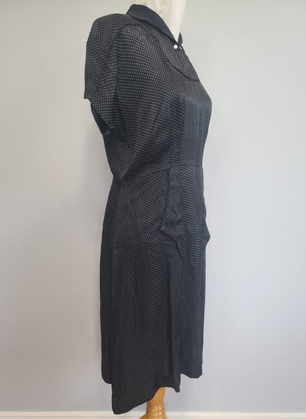 German Black Polka Dot Artificial Silk Dress <br> (B-41" W-32" H-41")