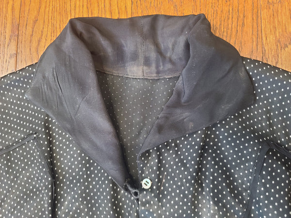 German Black Polka Dot Artificial Silk Dress <br> (B-41" W-32" H-41")