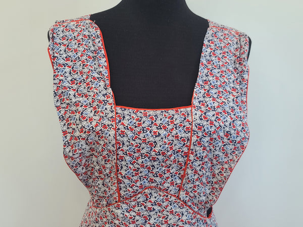 German Red and Blue Flower Print Apron